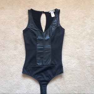 Black Sleeveless Bodysuit PU Faux Vegan Leather XS